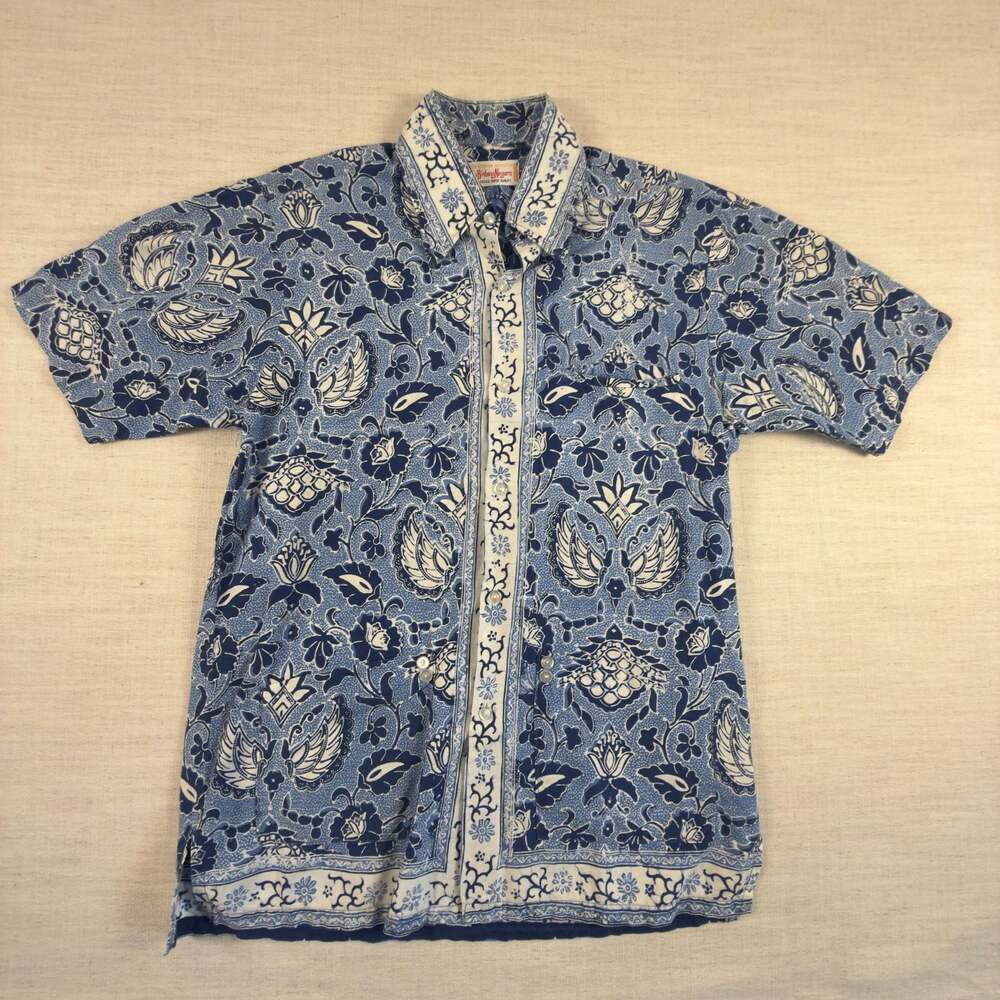 Vintage Cooke Street Mens Large Hawaiian Shirt Blue Floral Short Sleeve USA